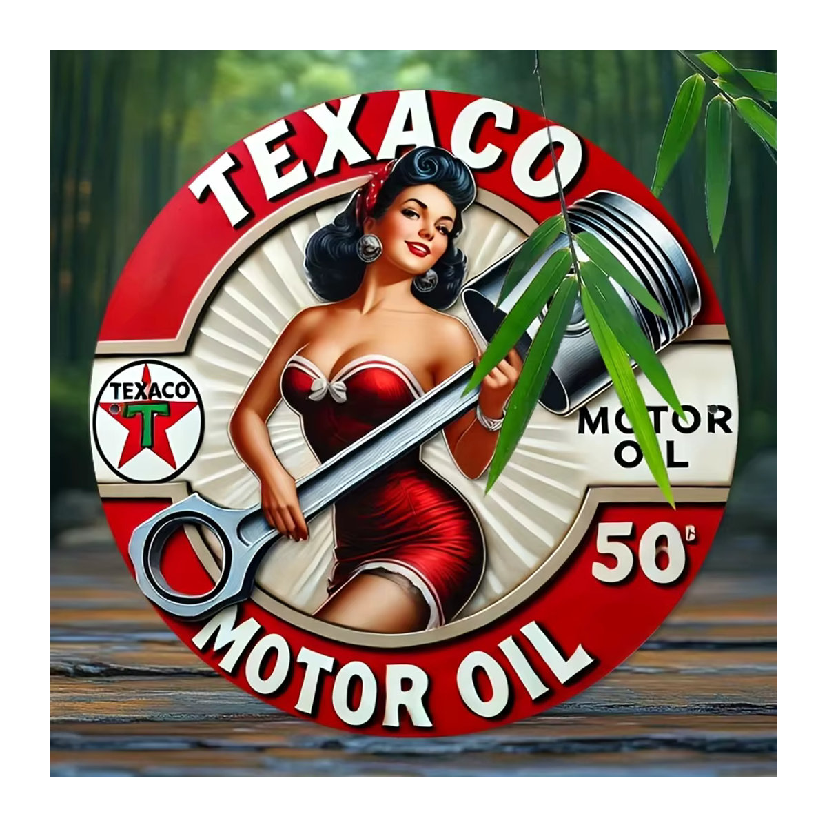 Texaco Vintage Gas Schild aus Metall, runde Wanddekoration in Rot für Garage, Bar und Man Cave - Bild 5