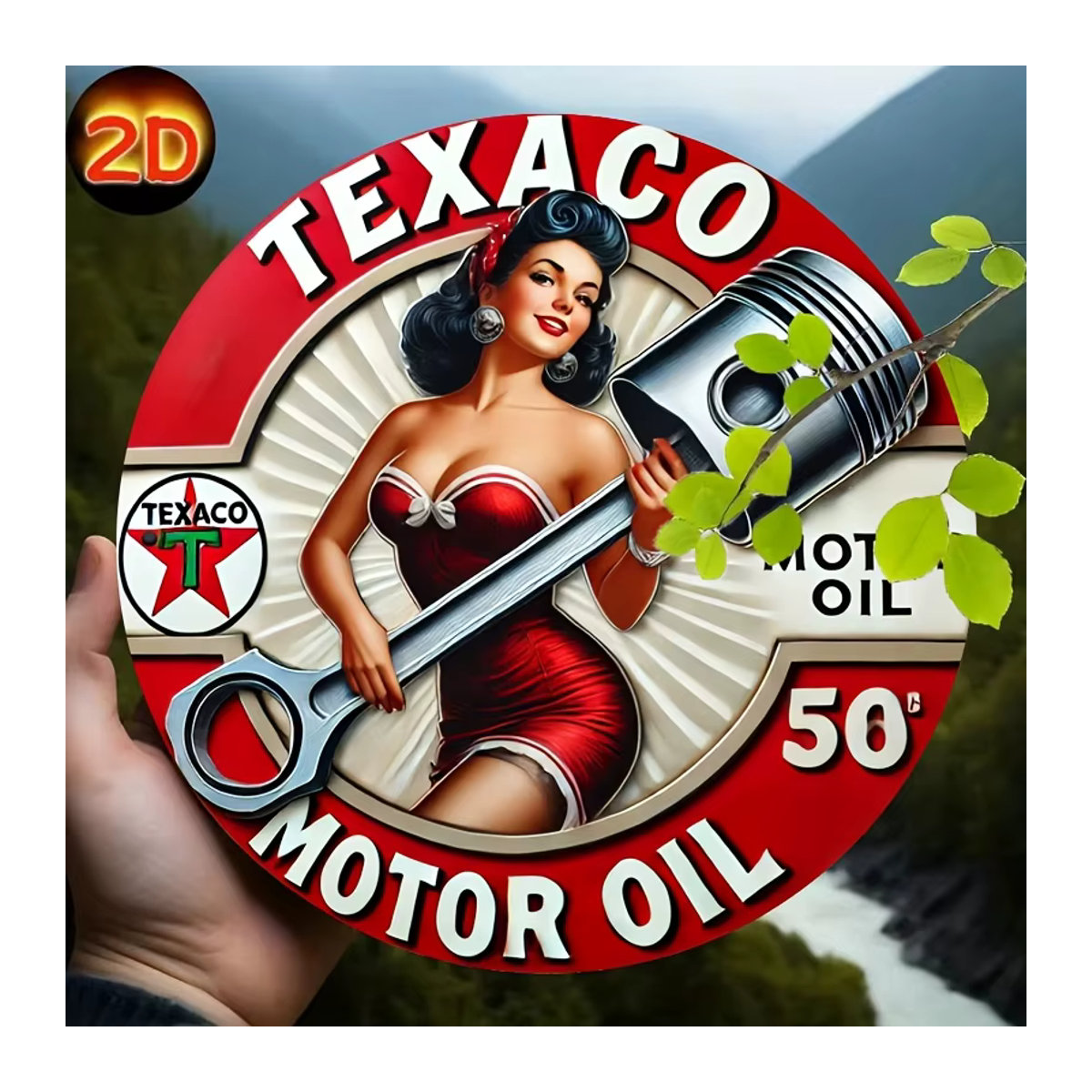 Texaco Vintage Gas Schild aus Metall, runde Wanddekoration in Rot für Garage, Bar und Man Cave - Bild 6