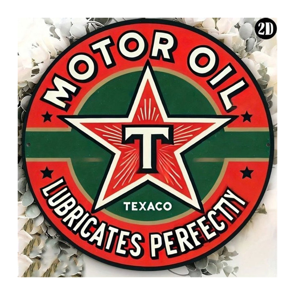 Texaco Vintage-Motorölschild aus Metall, rund, mehrfarbig, Durchmesser: 20,3 cm - Bild 1