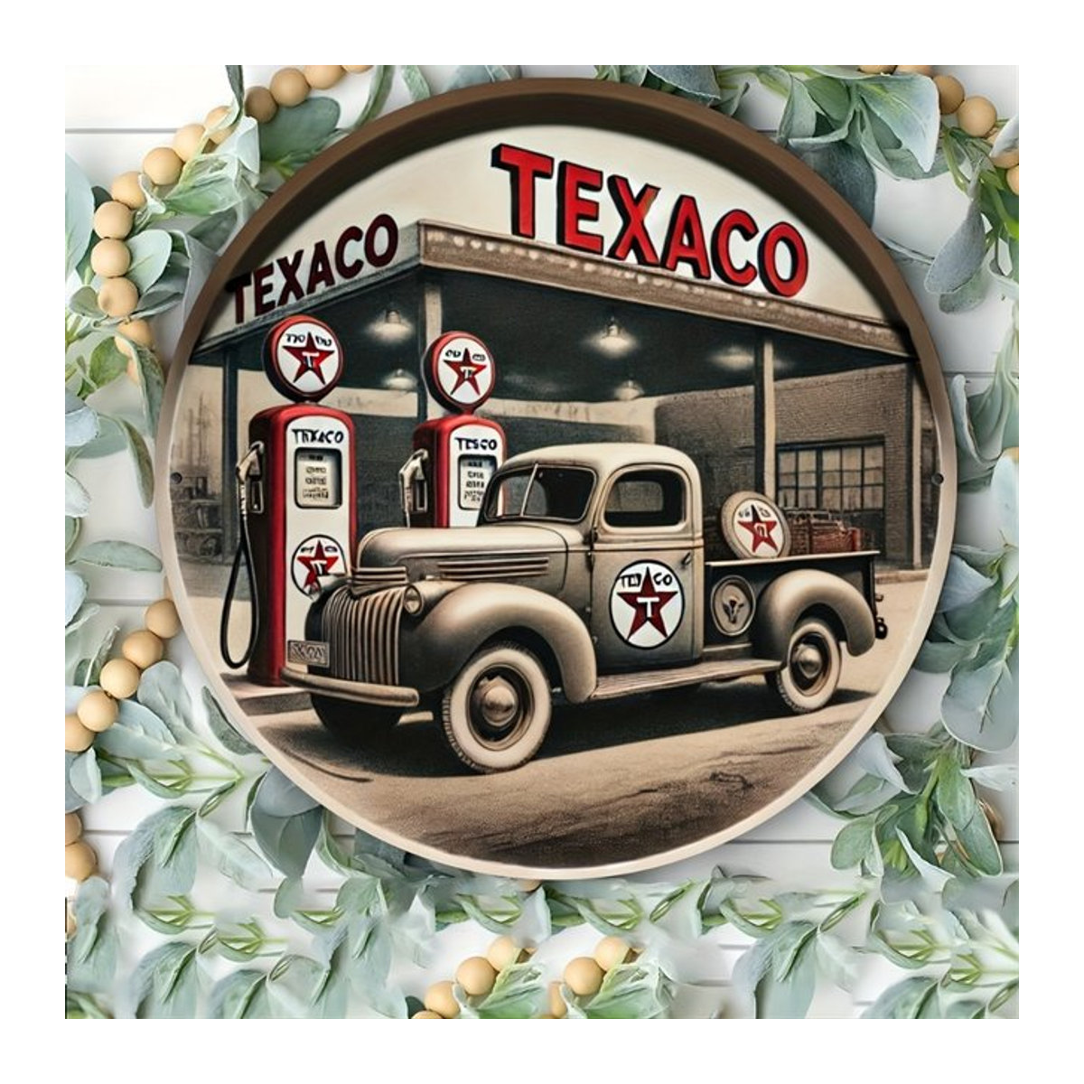 Texaco Vintage Tankstelle-Schild aus Metall, rundes Wanddekor in Mehrfarbig, Durchmesser: 19,81 cm - Bild 1