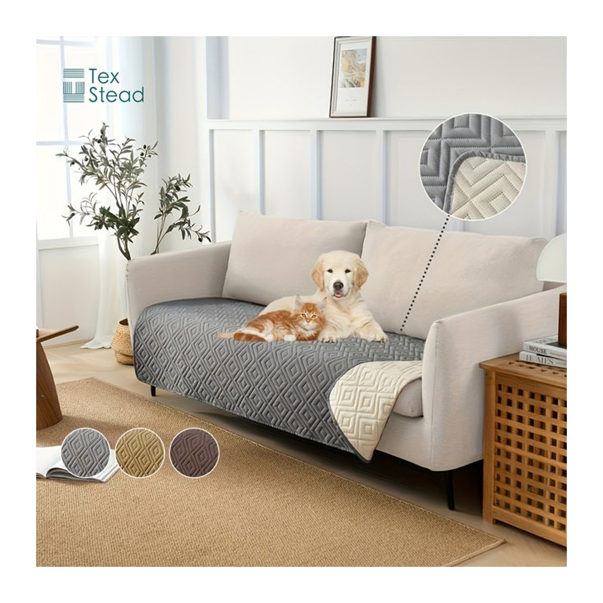 TEXSTEAD Anti-Leckage Hundedecke als Sofa- und Couchschutz für Haustiere in Braun oder Grau - Bild 1