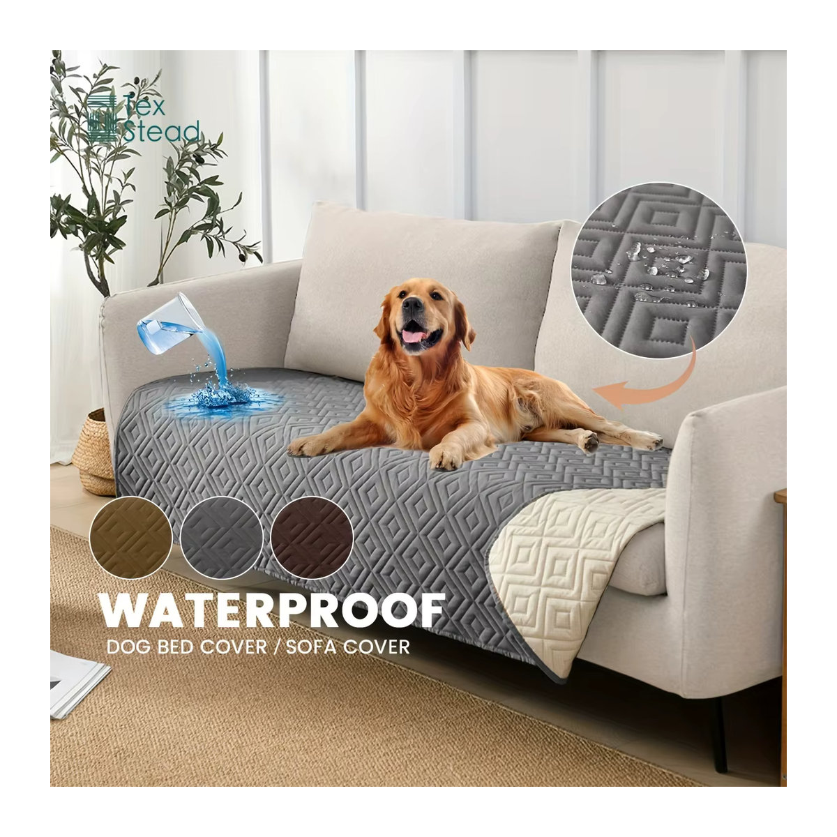 TEXSTEAD Anti-Leckage Hundedecke als Sofa- und Couchschutz für Haustiere in Braun oder Grau - Bild 2