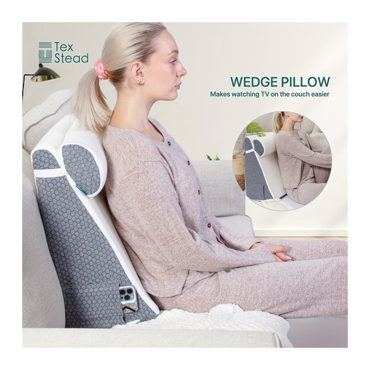 TEXSTEAD Keilkissen Set aus Memory Foam in Dreiecksform für Bett und Schlaf mit Abdeckung, 2 Stück - Bild 1