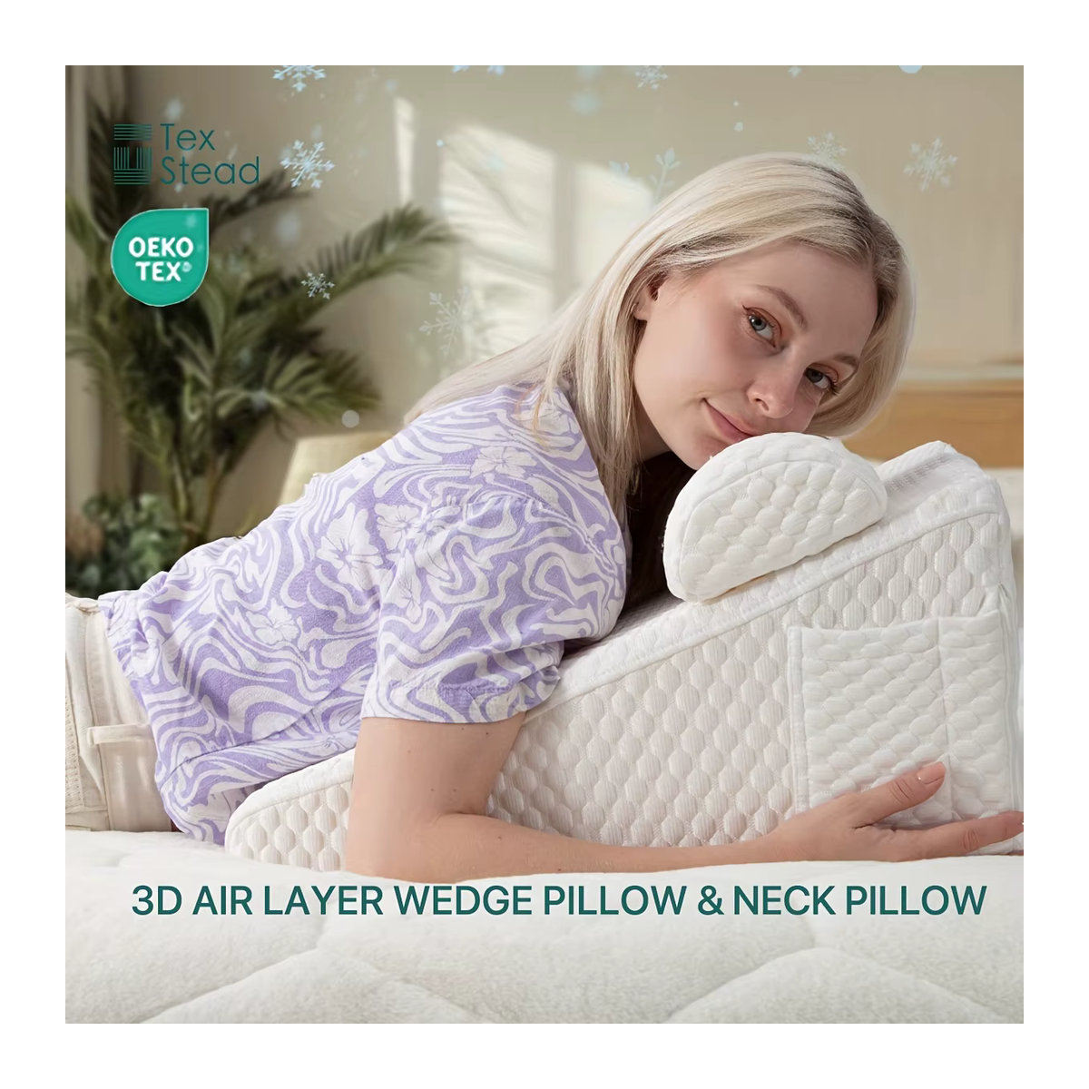 TEXSTEAD Keilkissen Set aus Memory Foam in Dreiecksform für Bett und Schlaf mit Abdeckung, 2 Stück - Bild 5