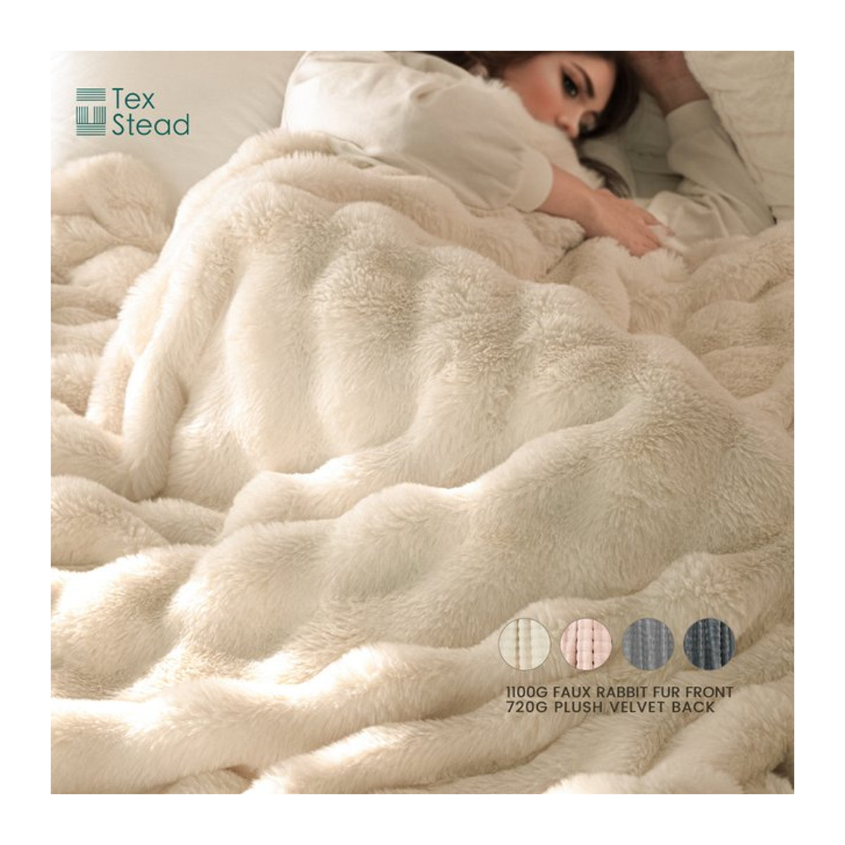 TEXSTEAD Plüsch Bettdecke aus Kunstfell in Weiß und Creme für Sofa und Bett - Bild 1