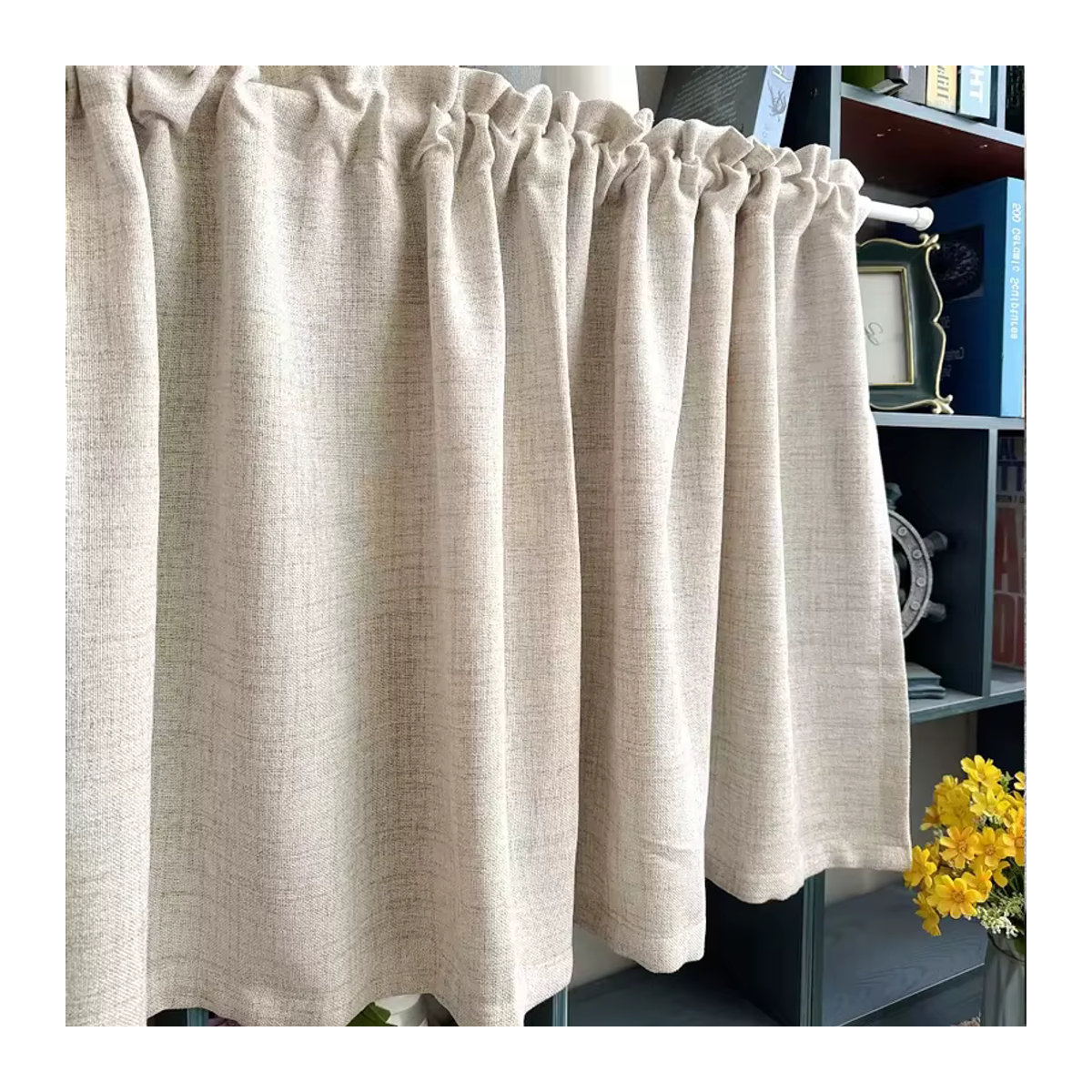 Textipion Vorhänge aus Flachs-Leinen in Beige im rustikalen Landhausstil für Küche und Wohnzimmer - Bild 2