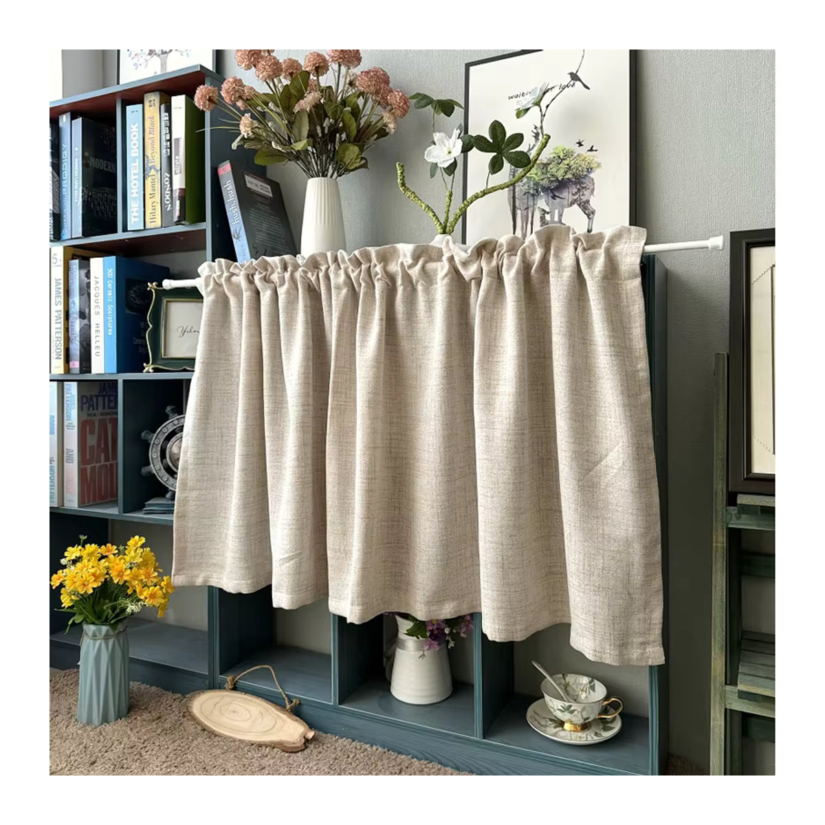 Textipion Vorhänge aus Flachs-Leinen in Beige im rustikalen Landhausstil für Küche und Wohnzimmer - Bild 3