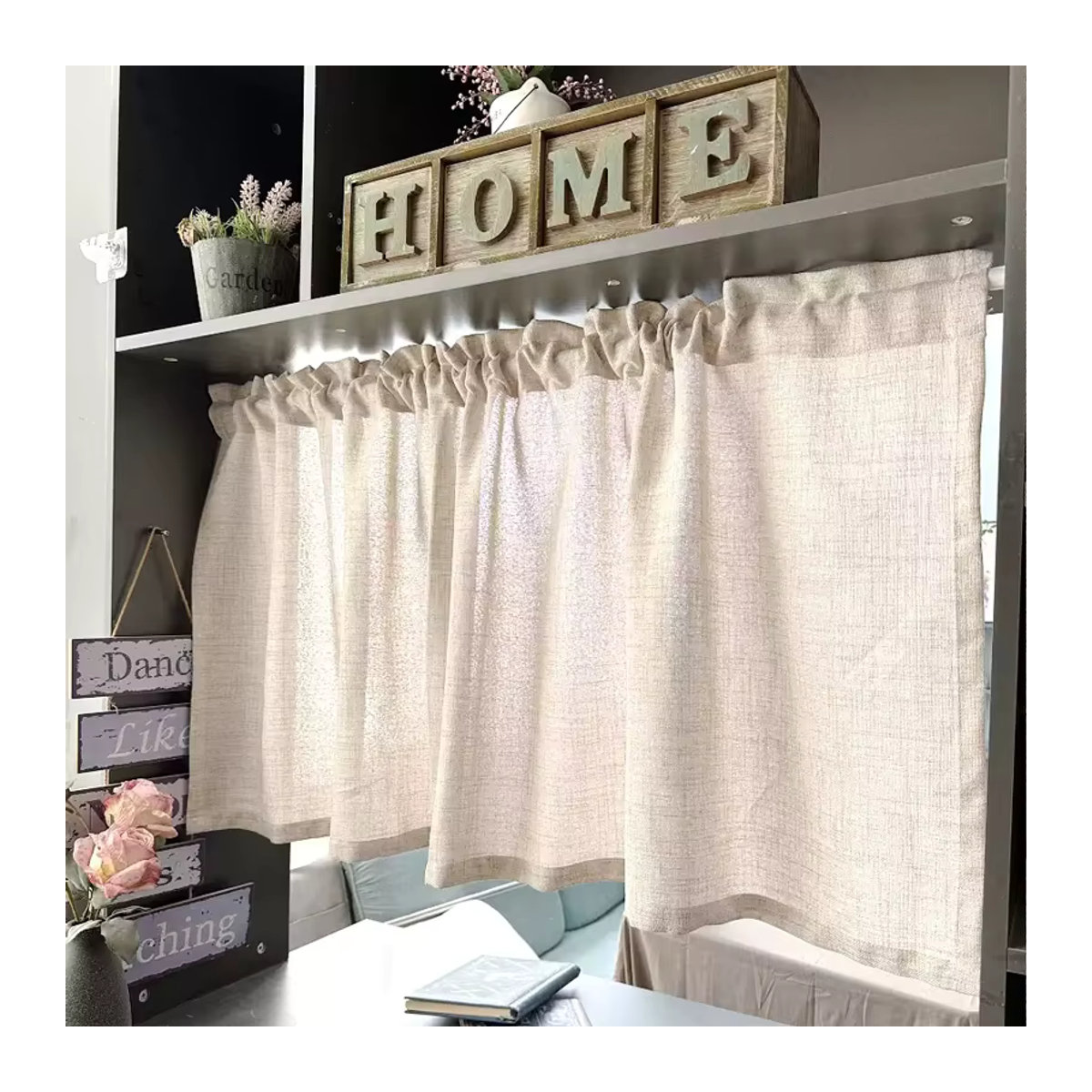 Textipion Vorhänge aus Flachs-Leinen in Beige im rustikalen Landhausstil für Küche und Wohnzimmer - Bild 4