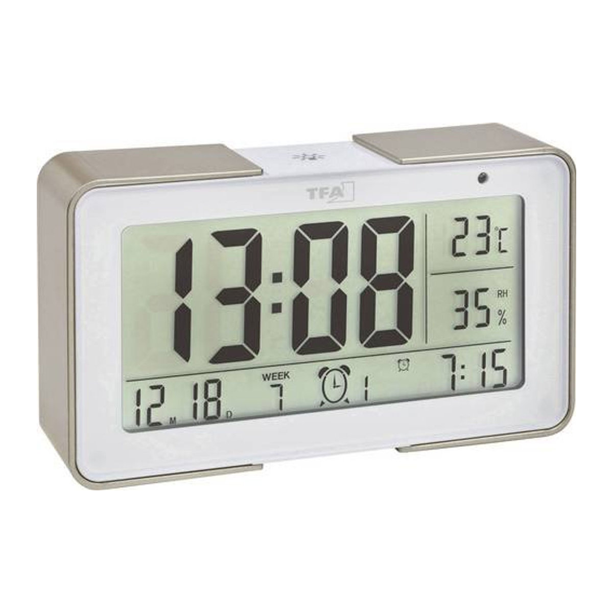 TFA Dostmann Digital Funk Wecker mit Beleuchtung, Thermometer und Hygrometer in Gold und Weiß - Bild 1