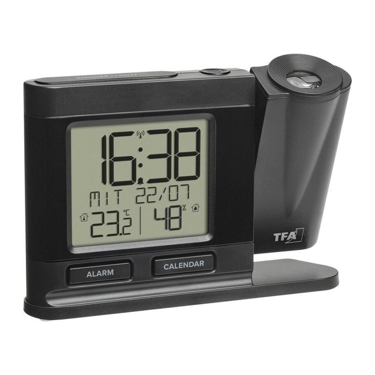 TFA Dostmann Digital Funk Wecker Schwarz mit Projektion, Thermometer und Hygrometer - Bild 1