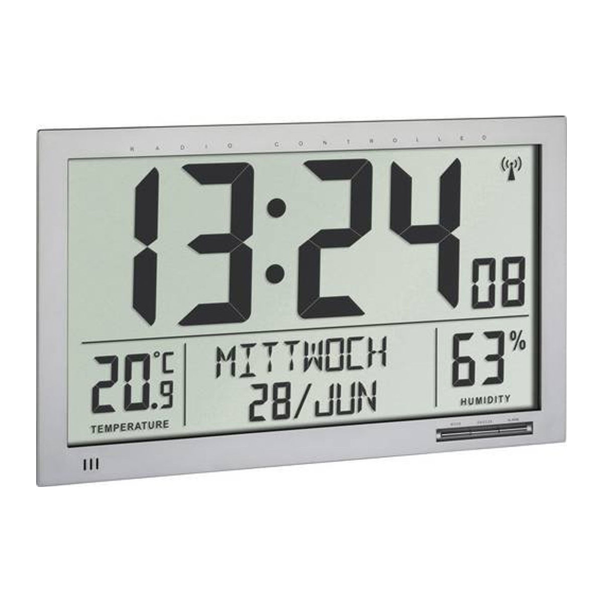 TFA Dostmann Digitale Funk-Wanduhr mit Thermometer, Hygrometer und Datumsanzeige in Silber, B/H/T: 36,8 x 36,8 x 2,9 cm - Bild 1