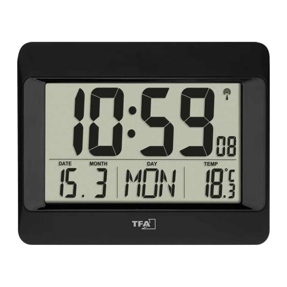 TFA Dostmann Funk Wanduhr mit Thermometer und Datumsanzeige, Schwarz, B/H/T: 21,5 x 16,0 x 1,6 cm - Bild 1
