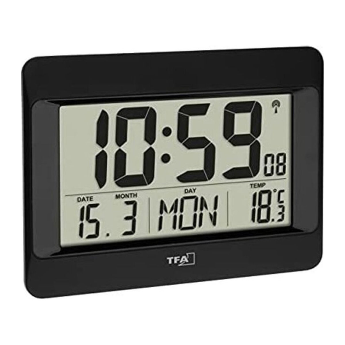 TFA Dostmann Funk Wanduhr mit Thermometer und Datumsanzeige, Schwarz, B/H/T: 21,5 x 16,0 x 1,6 cm - Bild 2