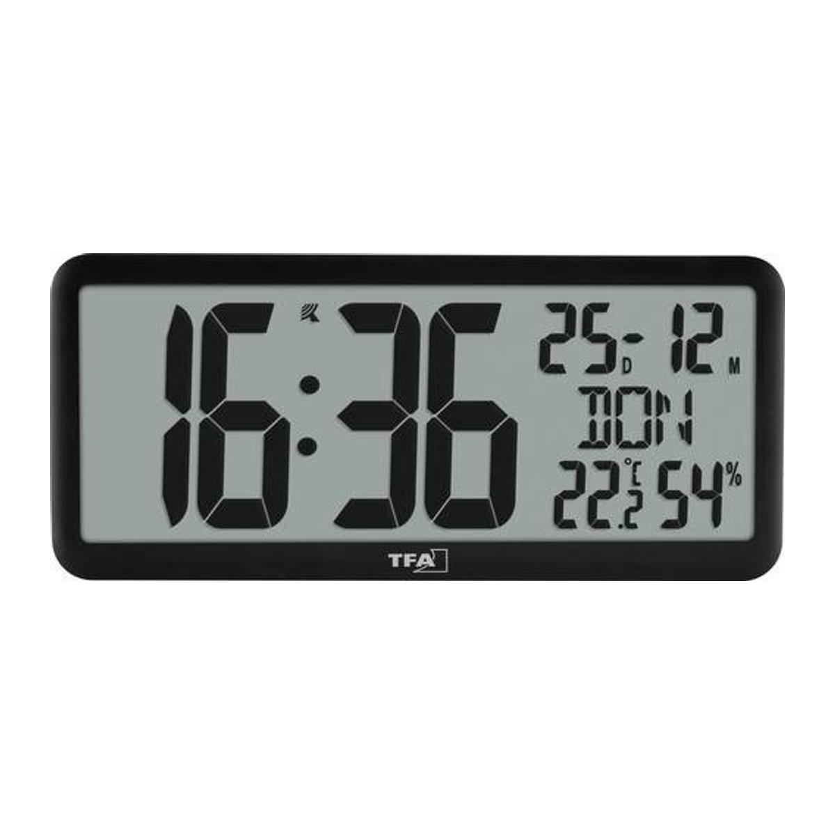 TFA Dostmann Funk Wanduhr mit Thermometer und Hygrometer, Schwarz, B/H/T: 35,6 x 16,1 x 2,7 cm - Bild 1