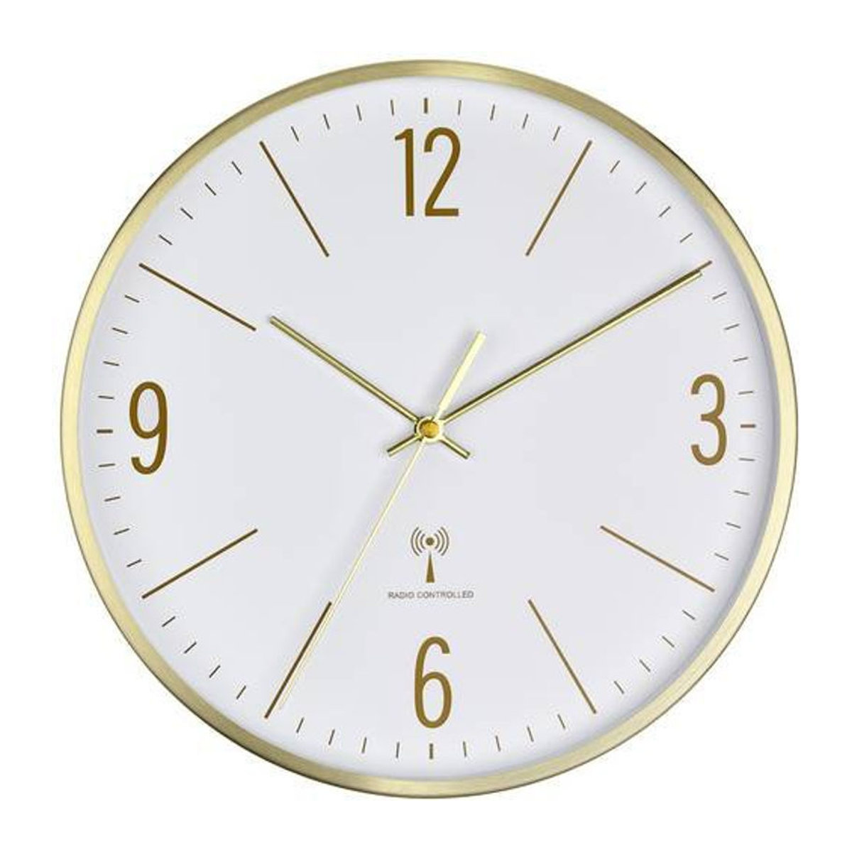 TFA Dostmann Funk Wanduhr rund in Gold und Weiß aus Metall und Glas, geräuschlos, B/H/T: 30 x 30 x 3 cm - Bild 1