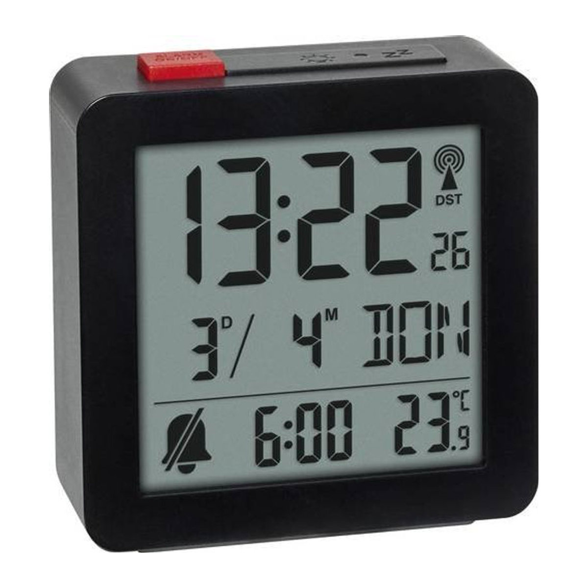 TFA Dostmann Funk Wecker Digital Schwarz mit Datumsanzeige und Thermometer - Bild 1