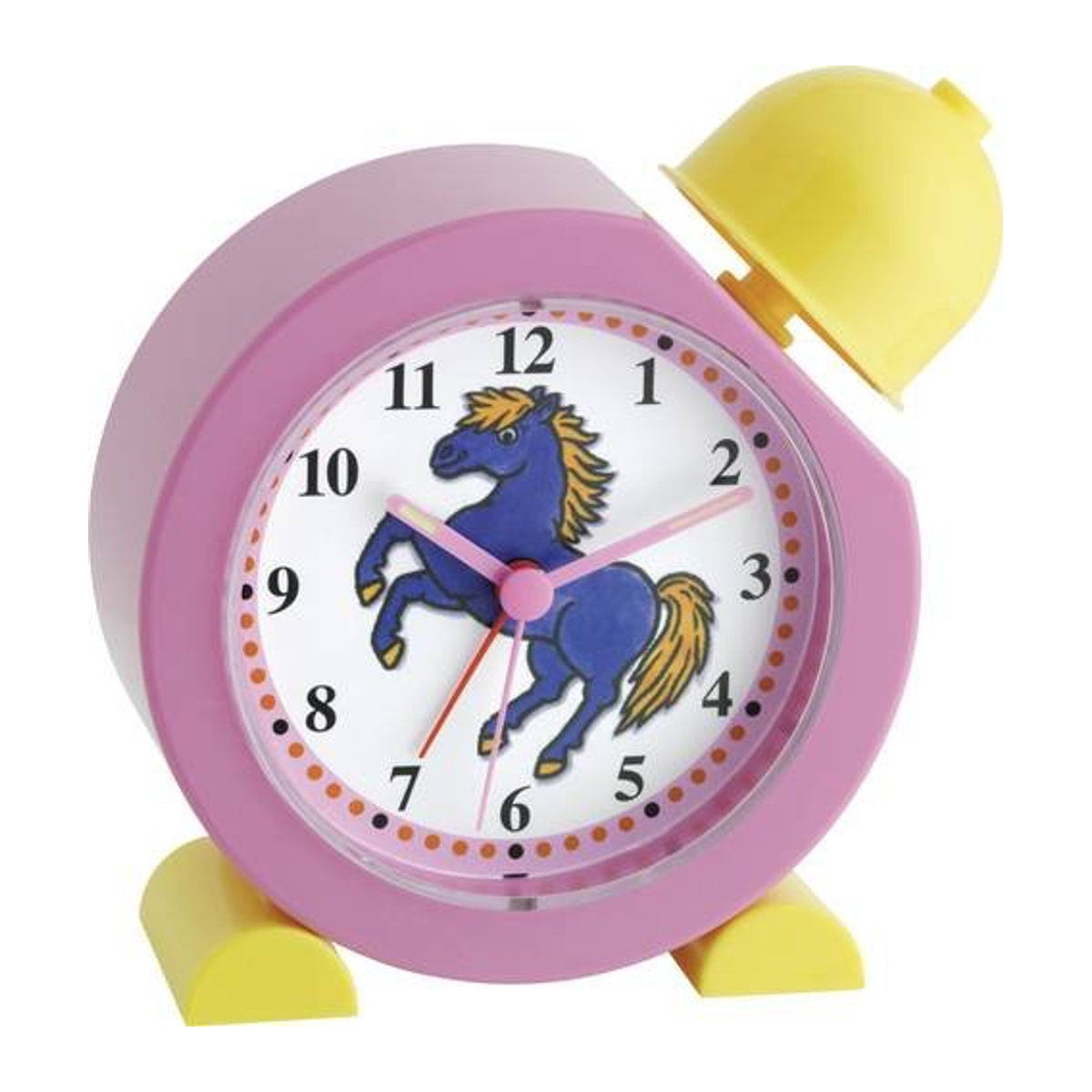 TFA Dostmann Quarz Kinderwecker Analog mit Pferdegeräuschen, B/T/H: 13,3 x 13,3 x 5,2 cm, Rosa/Gelb - Bild 1