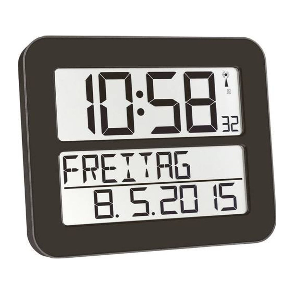 TFA Dostmann Time Line MAX Funk-Wanduhr Digital in Schwarz mit Datumsanzeige, B: 25,8 cm, H: 21,2 cm, T: 2,8 cm - Bild 1