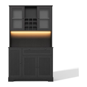 TG Electrical DE Küchen-Hochschrank mit Vitrine und Vorratsschrank, 5 Türen, Schwarz, B/T/H: 105 x 40 x 180 cm