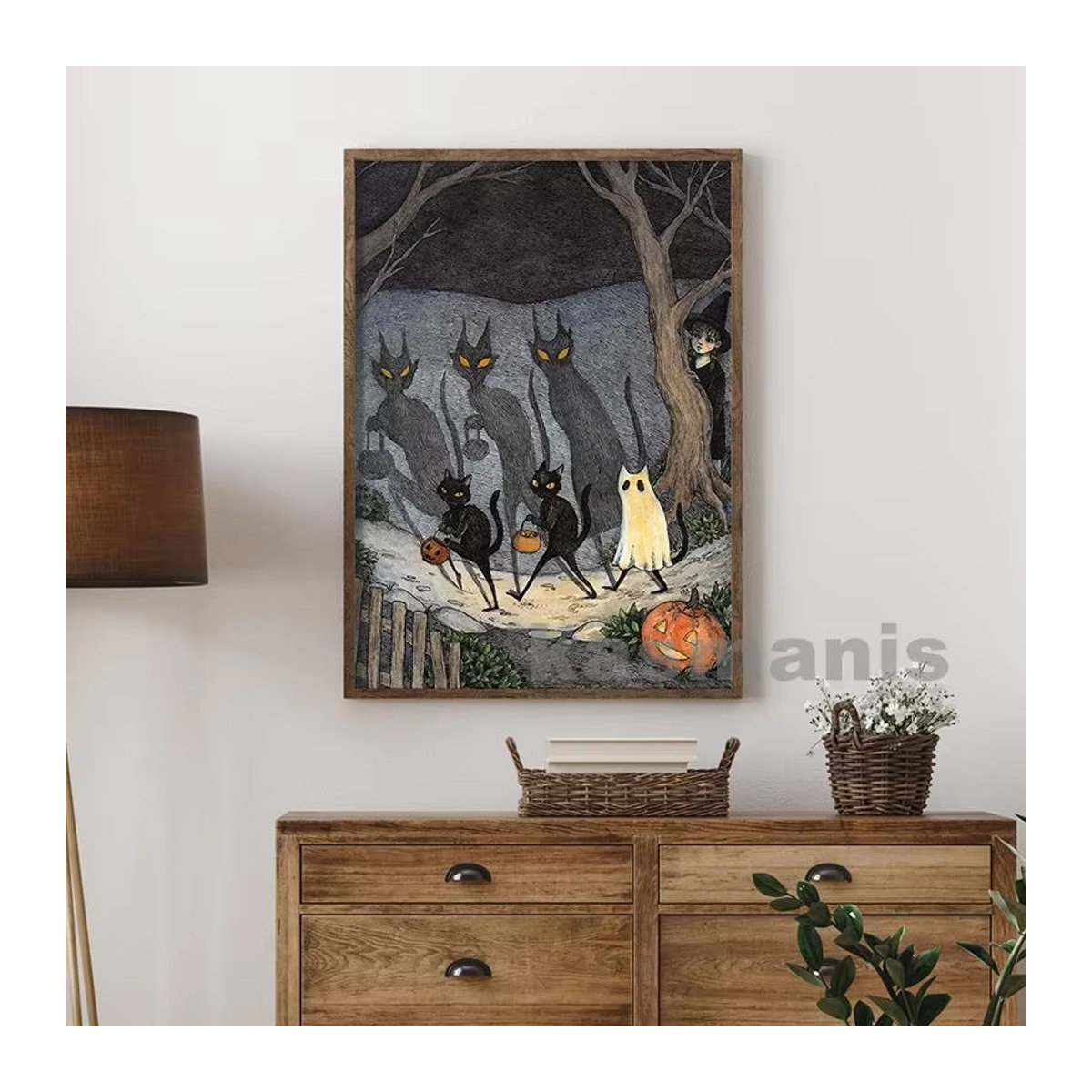 The Bad Luck Gang Poster von Potdemiel – Halloween Wandkunst mit Hexe und schwarzer Katze als mehrfarbiger Leinwand Kunstdruck - Bild 2