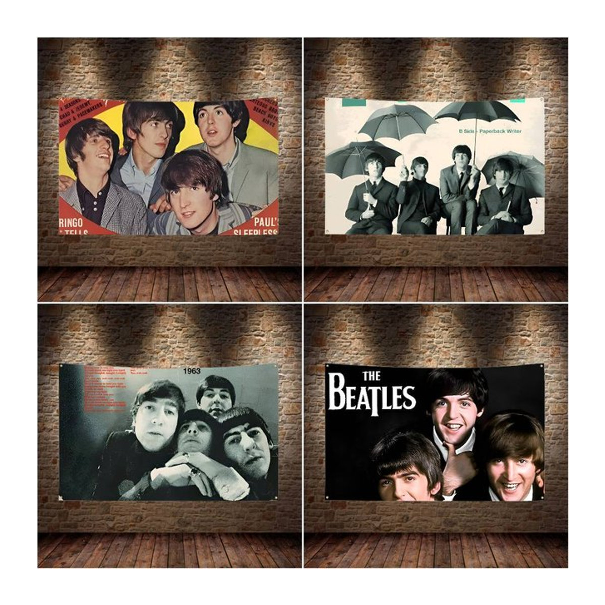 The Beatles Flagge aus Polyester mit Digitaldruck als Vintage Wandteppich und Wandkunst für dein Schlafzimmer, mehrfarbig - Bild 1