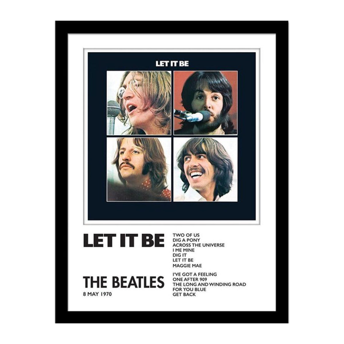 The Beatles Let It Be Vintage Wandbild mit Typografie und Porträt, gerahmt, mehrfarbig, Breite: 40 cm, Höhe: 40 cm - Bild 1