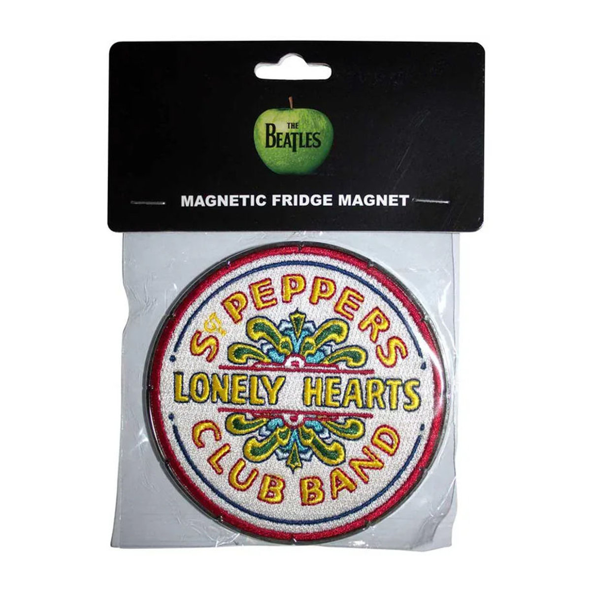 The Beatles Sgt Pepper Schlagzeug Patch Kühlschrankmagnet in Weiß und Gelb rund mit Vintage-Design - Bild 1