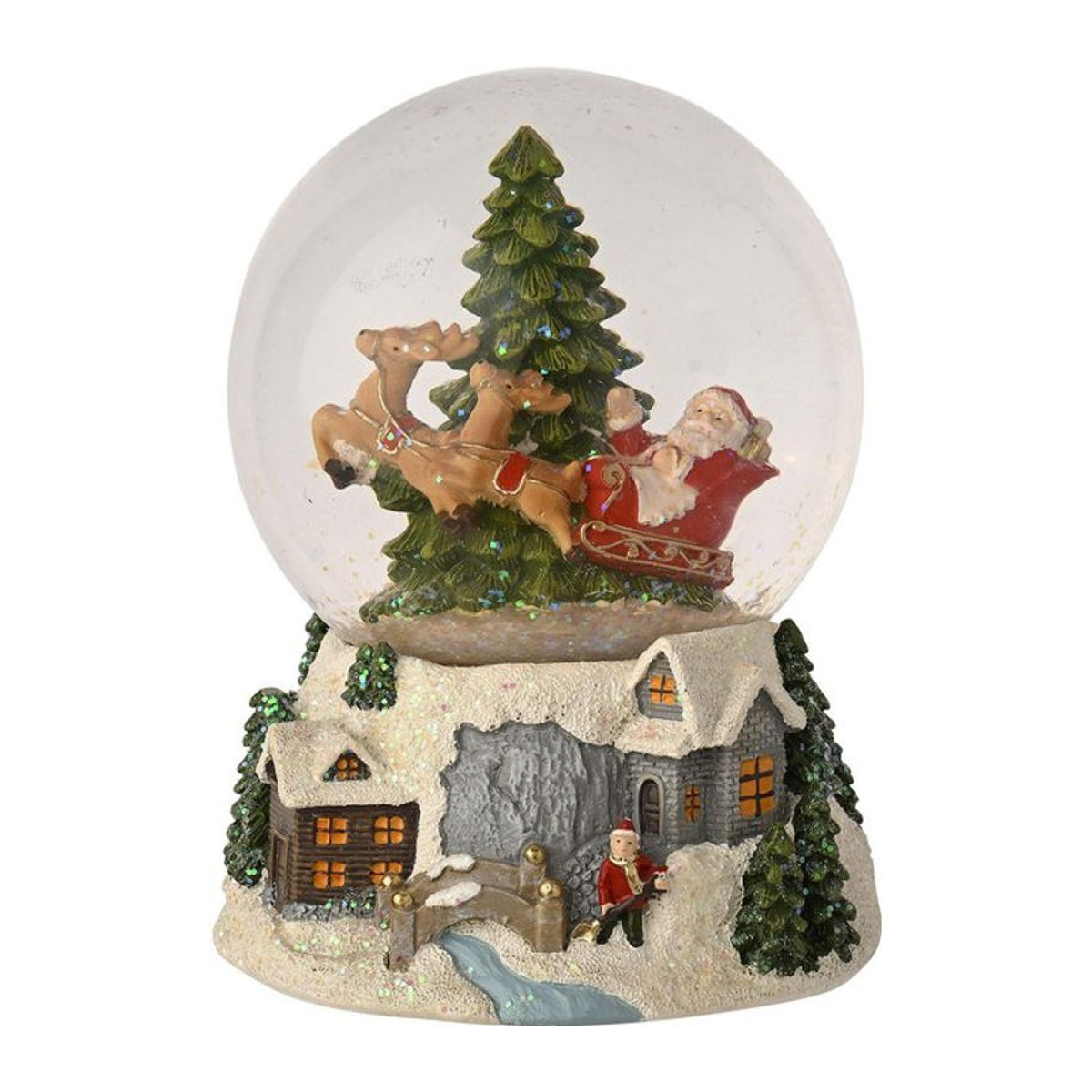The Christmas Gift Co. Tidings Santa Sleigh & Tree Snow Globe mit LED-Beleuchtung in Mehrfarbig - Bild 1