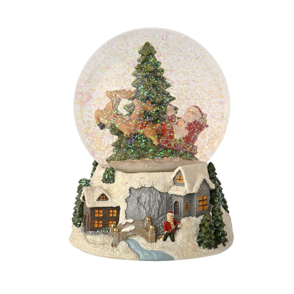 The Christmas Gift Co. Tidings Santa Sleigh & Tree Snow Globe mit LED-Beleuchtung in Mehrfarbig - Bild 2