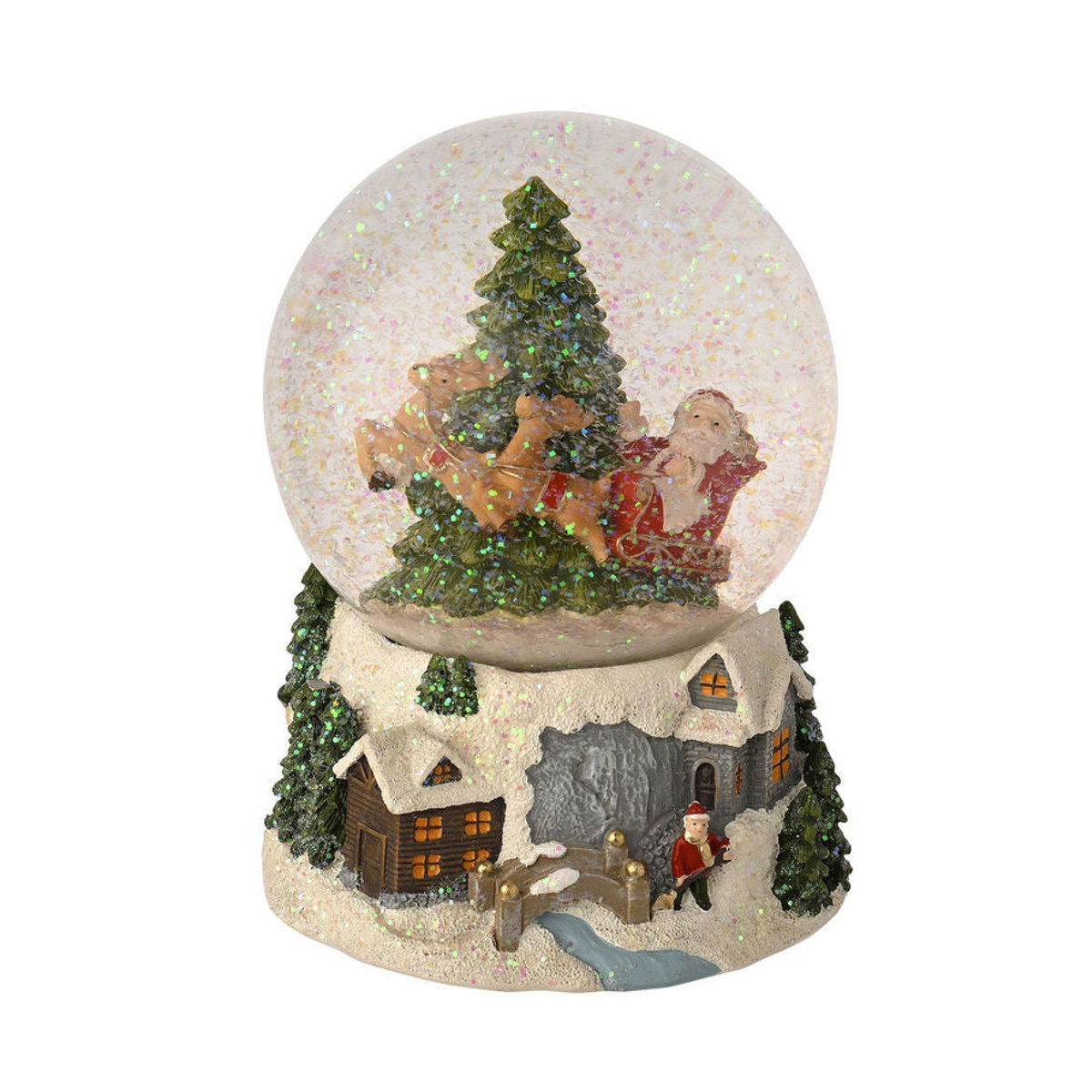 The Christmas Gift Co. Tidings Santa Sleigh & Tree Snow Globe mit LED-Beleuchtung in Mehrfarbig - Bild 3
