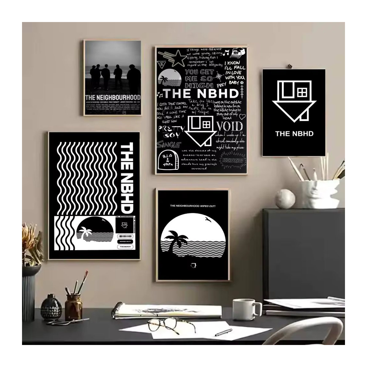 The N-Neighborhood Band Poster Aufkleber in Schwarz, HD wasserfeste Wandkunst im abstrakten modernen Design für dein Wohnzimmer oder Schlafzimmer - Bild 2