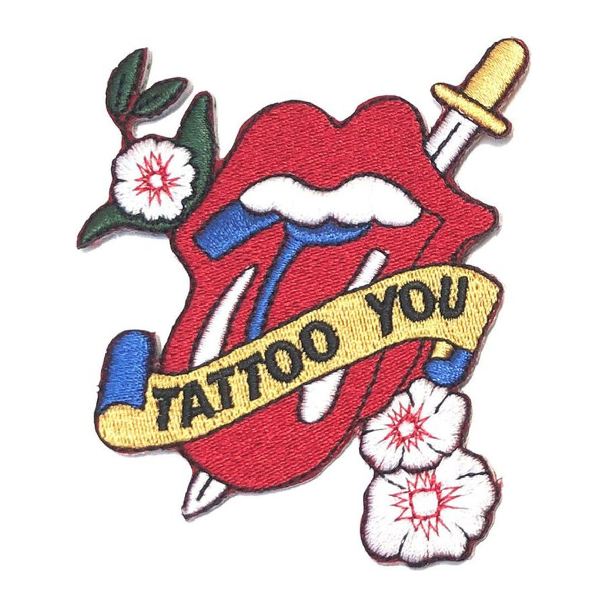 The Rolling Stones Tattoo Aufbügelpatch in Schwarz und Mehrfarbig mit floralem Vintage-Design - Bild 1