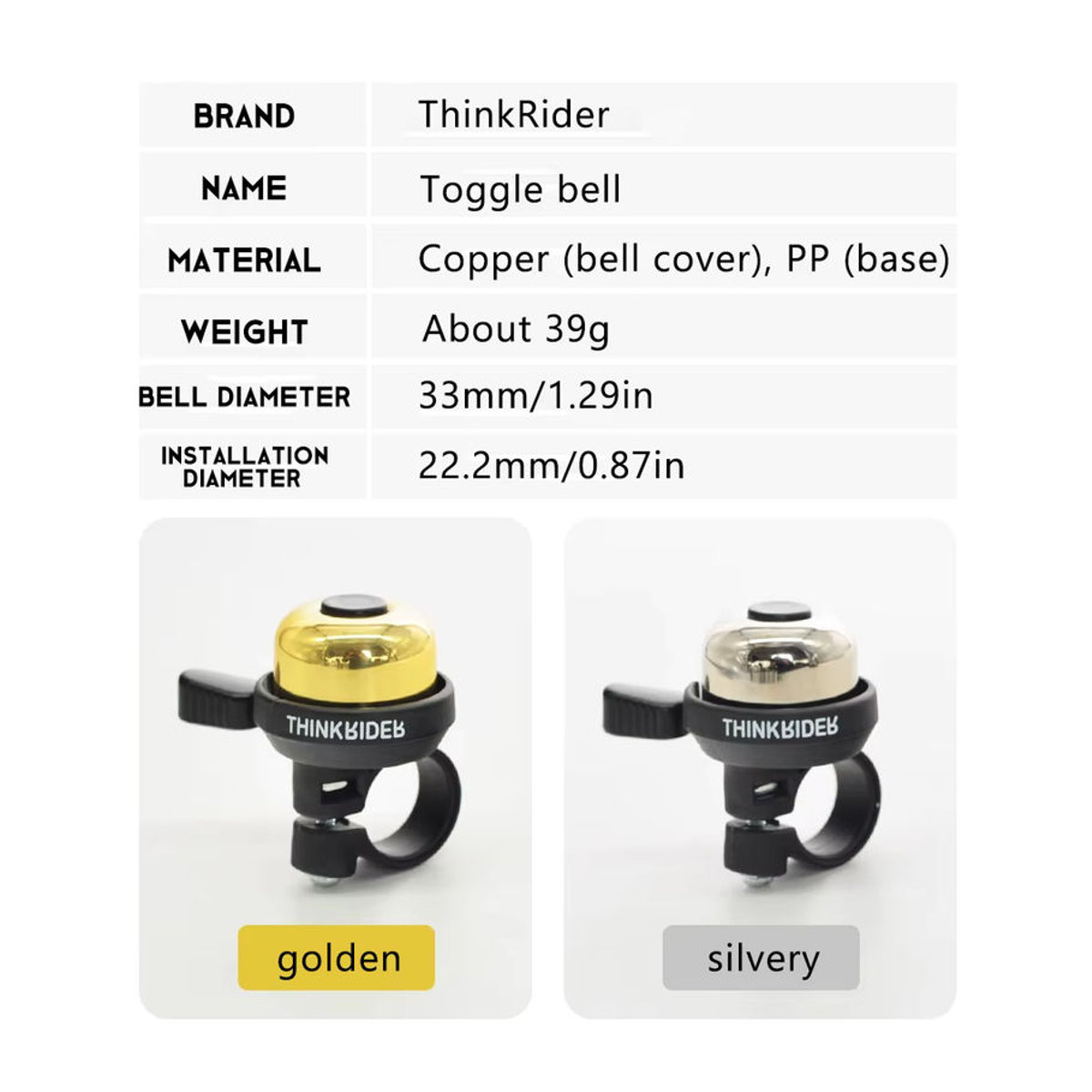 ThinkRider Retro Fahrradklingel aus Kupfer und Messing in Silber, Gold oder Kupfer für MTB und Rennrad - Bild 4