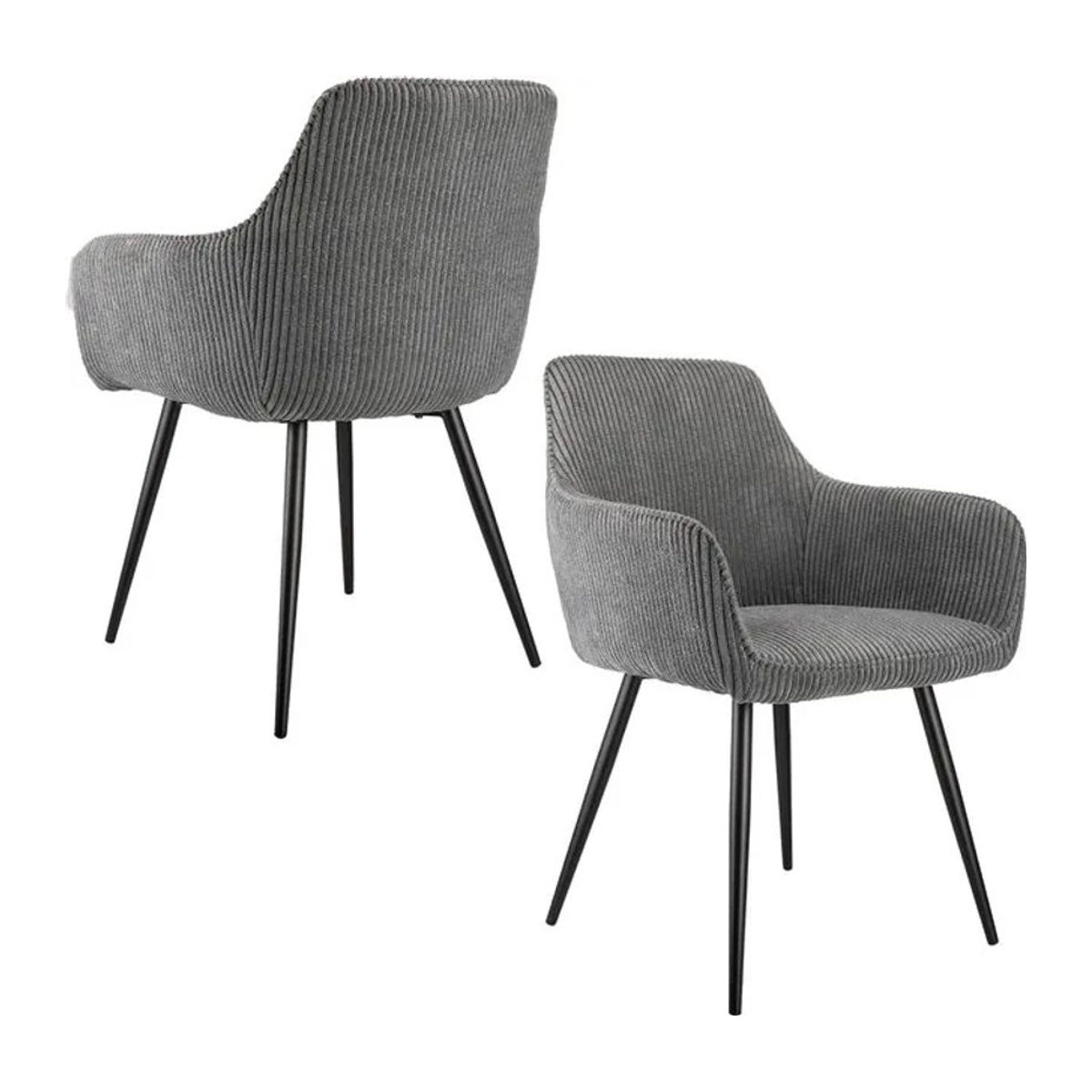 ThomP Polsterstuhl aus Cord Stoff in Grau mit Armlehnen und Metallgestell für Esszimmer und Wohnzimmer - Bild 1