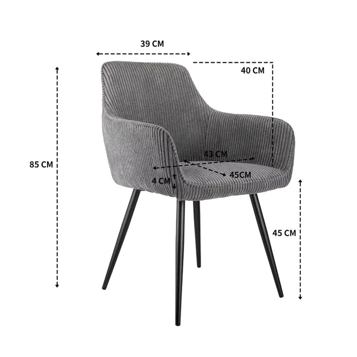 ThomP Polsterstuhl aus Cord Stoff in Grau mit Armlehnen und Metallgestell für Esszimmer und Wohnzimmer - Bild 4