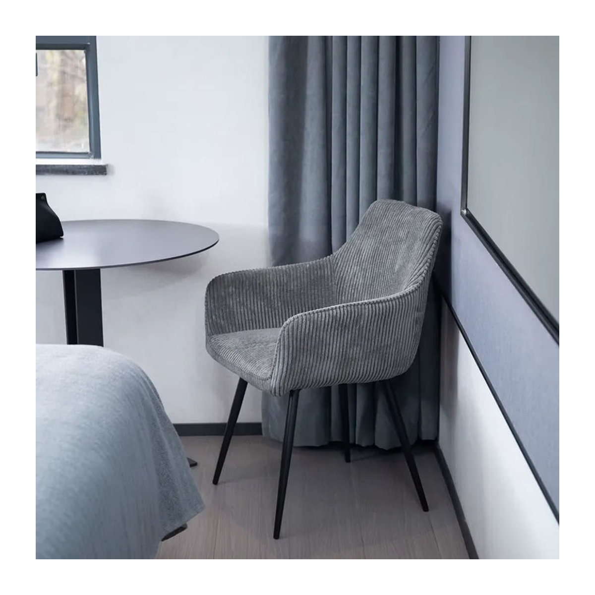 ThomP Polsterstuhl aus Cord Stoff in Grau mit Armlehnen und Metallgestell für Esszimmer und Wohnzimmer - Bild 5