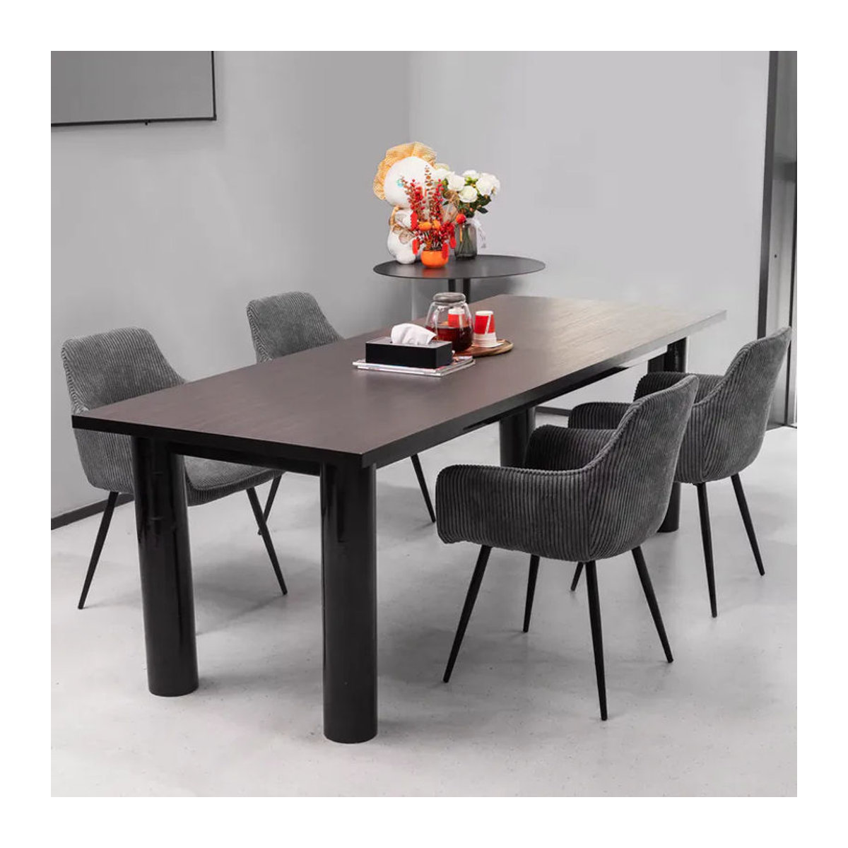 ThomP Polsterstuhl aus Cord Stoff in Grau mit Armlehnen und Metallgestell für Esszimmer und Wohnzimmer - Bild 6
