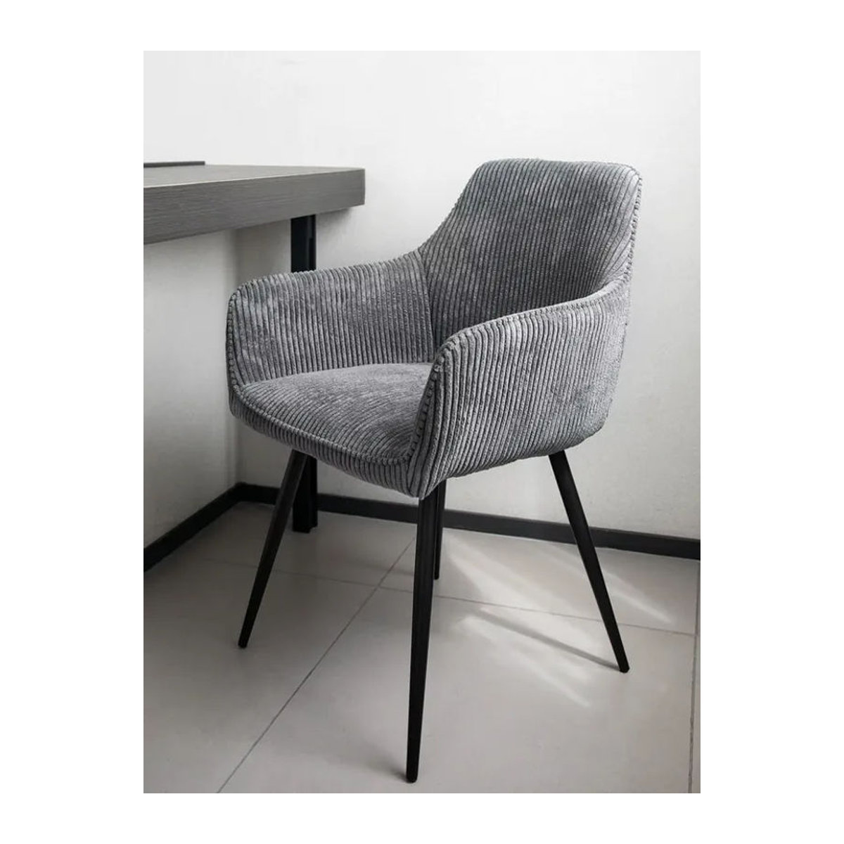 ThomP Polsterstuhl aus Cord Stoff in Grau mit Armlehnen und Metallgestell für Esszimmer und Wohnzimmer - Bild 7