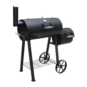THOR Smoker Portland in Schwarz mit Grillrost aus Stahl und Holz