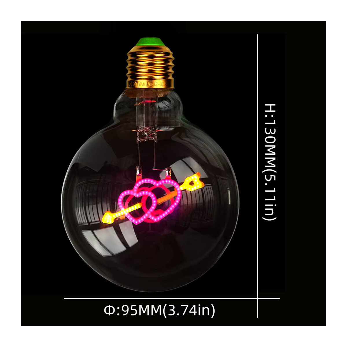 TIANFAN Vintage Edison LED Glühbirne G95 mit Herz-Motiv, dimmbar, buntes Glas, E27 Fassung - Bild 2