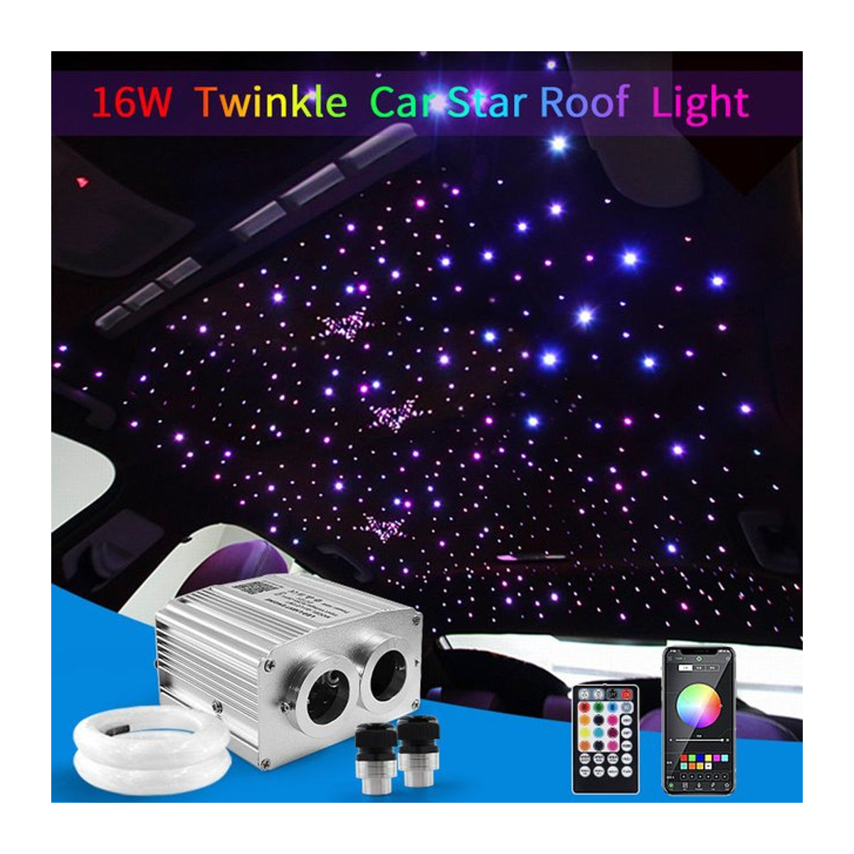 Tianya Lighting 16W Twinkle LED Sternenhimmel für dein Auto mit buntem Faseroptik-Licht zur Deckenbeleuchtung - Bild 1