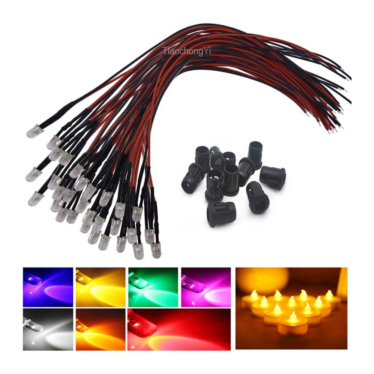 TiaoChongYi LED-Kerze mit Flackereffekt, 5 mm, mehrfarbig, 20 cm, zylindrisch aus Kunststoff - Bild 1