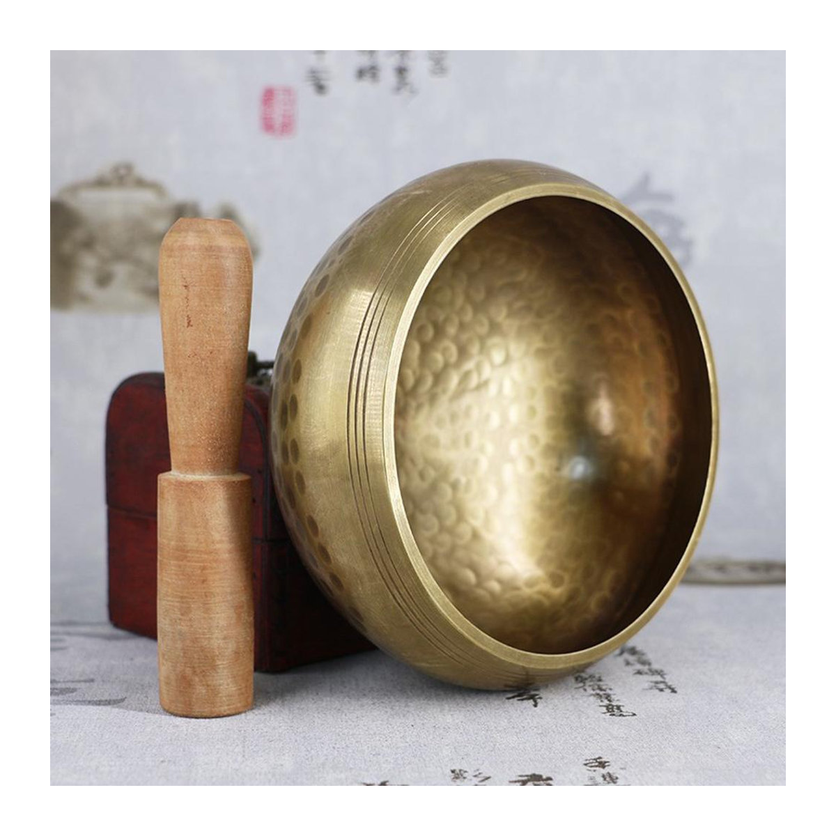 Tibetisch-buddhistische Klangschale aus Messing von TOMTOP JMS in Gold mit Schlagstab für Meditation und Yoga, Durchmesser: 12 cm - Bild 6
