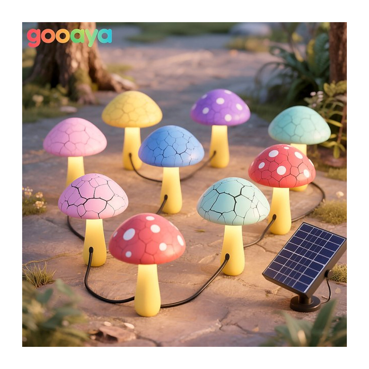 TIKLEE Solar-Pilz-Licht Bunt mit 12 Köpfen zur Garten- und Außendekoration wasserdicht - Bild 1
