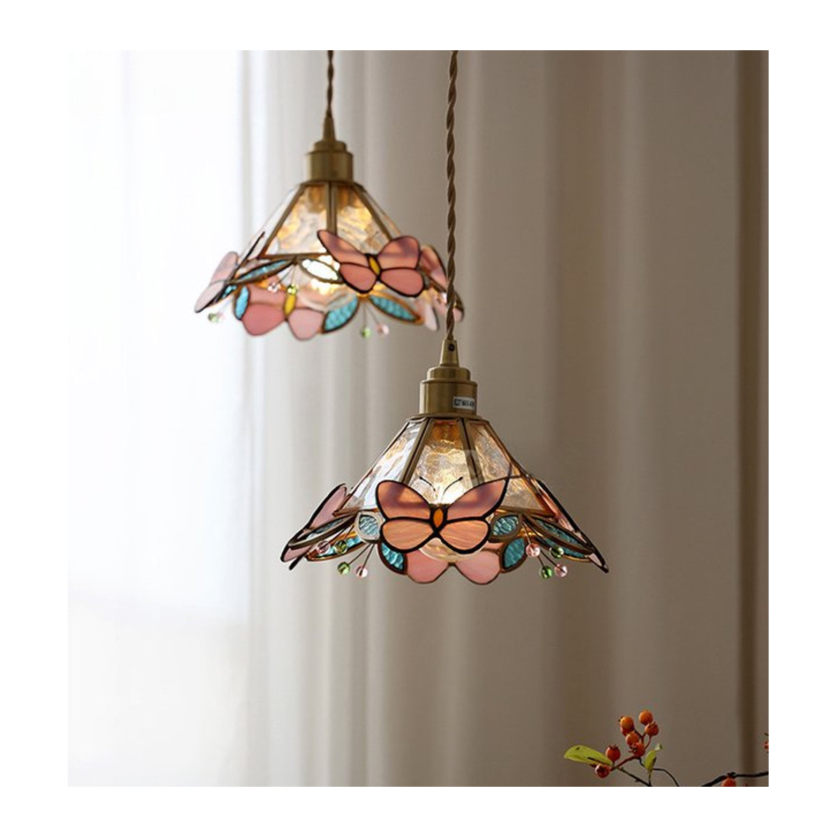 Timebus LED Pendelleuchte Schmetterling aus Glas und Kupfer in Bunt im modernen Bohemian Design - Bild 1