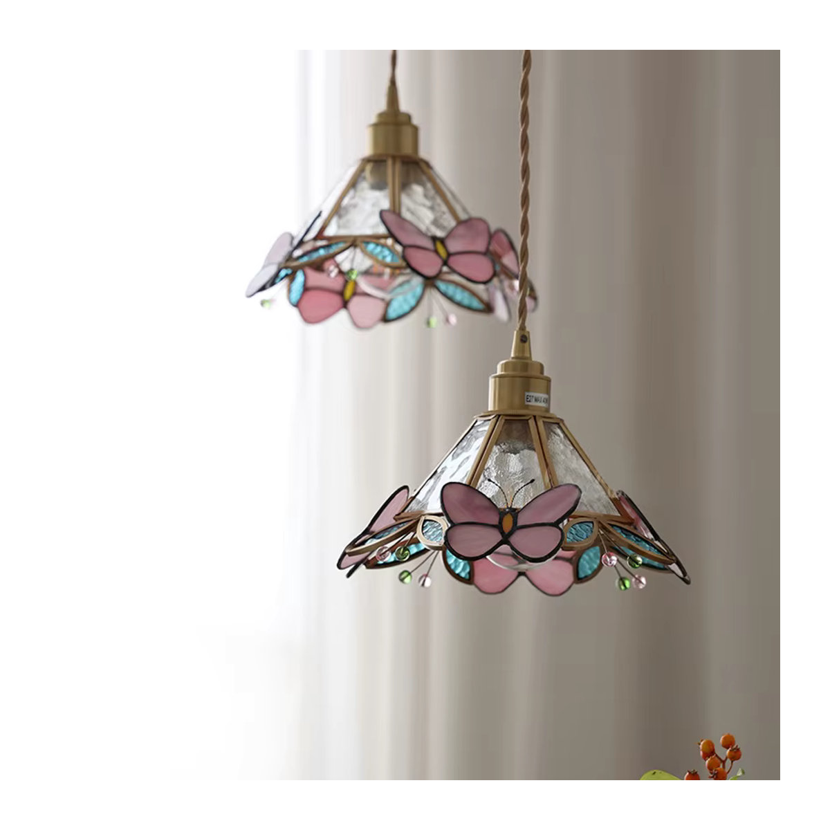 Timebus LED Pendelleuchte Schmetterling aus Glas und Kupfer in Bunt im modernen Bohemian Design - Bild 2