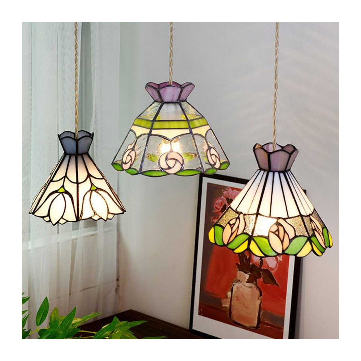Timebus Pendelleuchte aus buntem Glas im Retro-Landhausstil - Bild 1