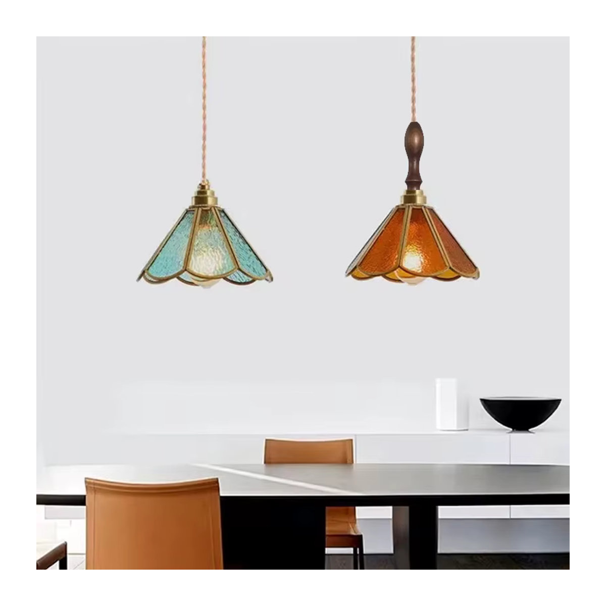 Timebus Vintage LED-Kronleuchter im skandinavischen Retro-Stil aus buntem Glas für Wohnzimmer und Esszimmer - Bild 2