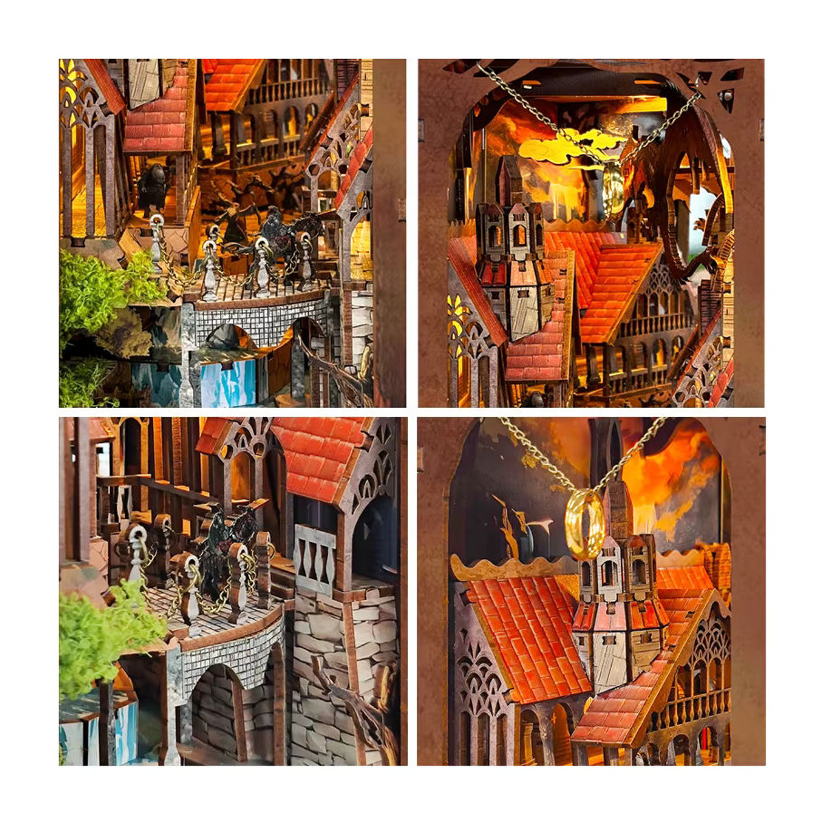Tinamic DIY Buchecke Holz Miniatur Modellbausatz Geist Tal der Magie 3D Puzzle Buchstütze in Braun - Bild 4