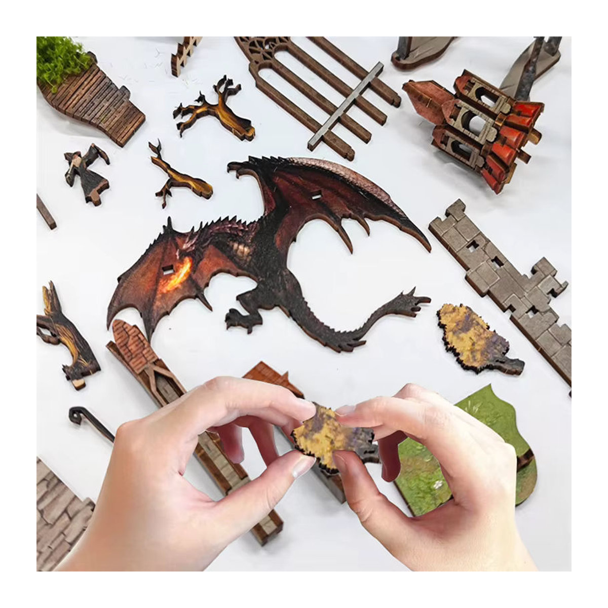 Tinamic DIY Buchecke Holz Miniatur Modellbausatz Geist Tal der Magie 3D Puzzle Buchstütze in Braun - Bild 5